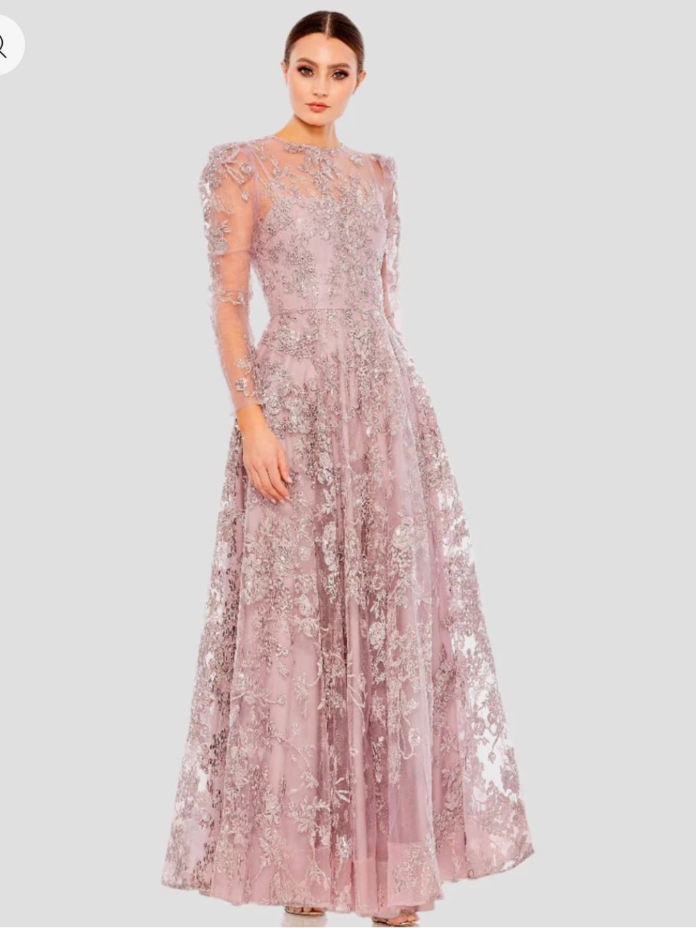 Mac Duggal Embellished Long Sleeve Lace Evening Gown - Dusty Rose